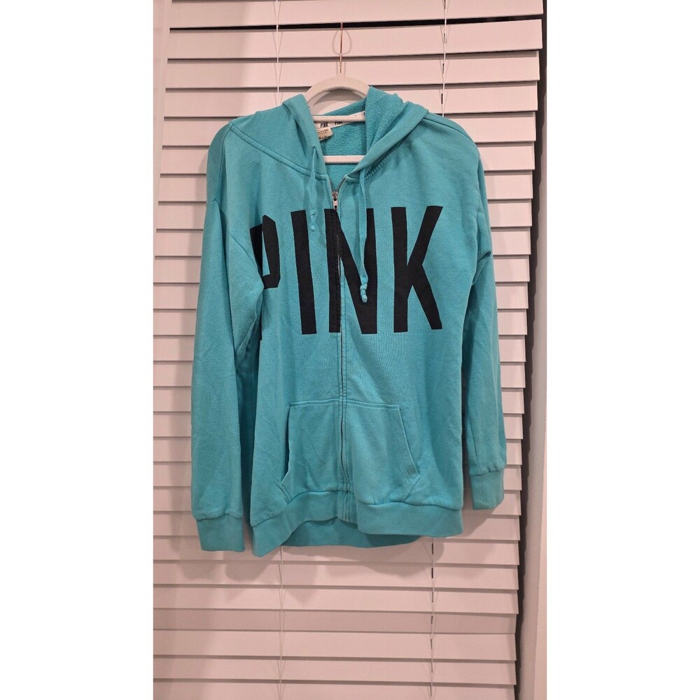 PINK Full Zip Hoodie Sweatshirt in Teal